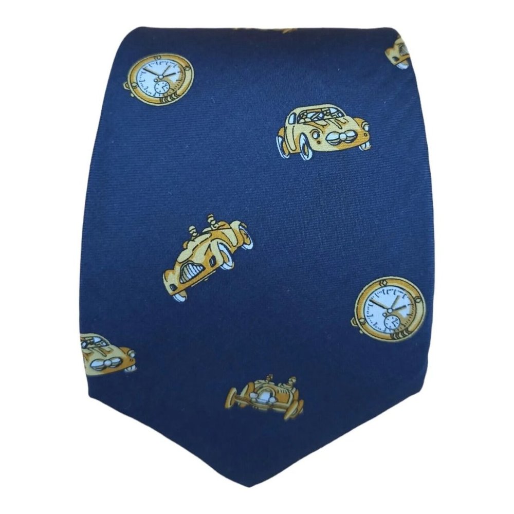 CHOPARD GENÈVE Blue Watch Car Silk Tie HANDMADE ITALY 58"/ 3.4" EC